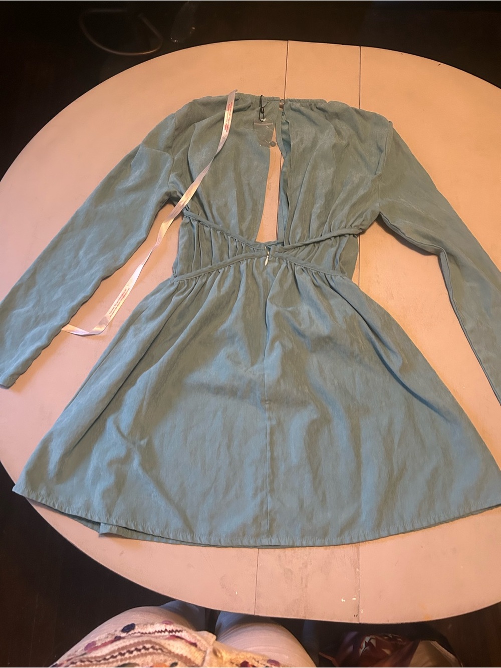 Missguided Sage Green Long Sleeve Cutout Midi Dress - Picture 3 of 3